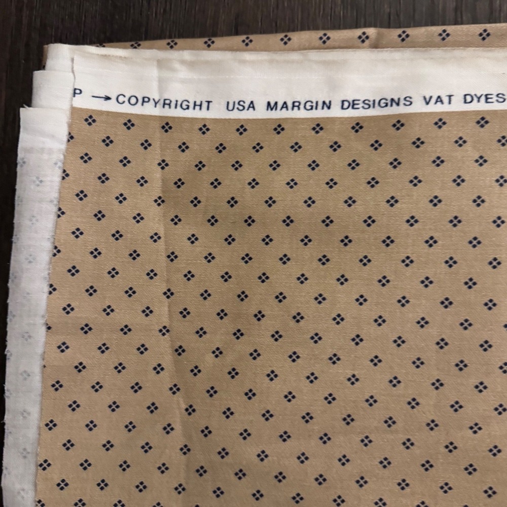 Margin Designs Tan Navy Diamond Screen Printed Fabric 2 Yards DuPont Teflon